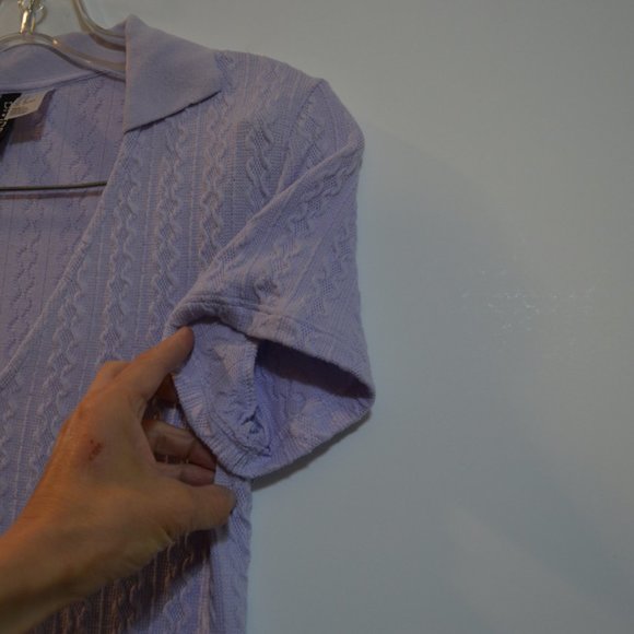 DIVIDED H&M Knit Wafle Texture Lilac Deep-V-Neck Polo-Collar Short-Sleev Dress M - Picture 5 of 5